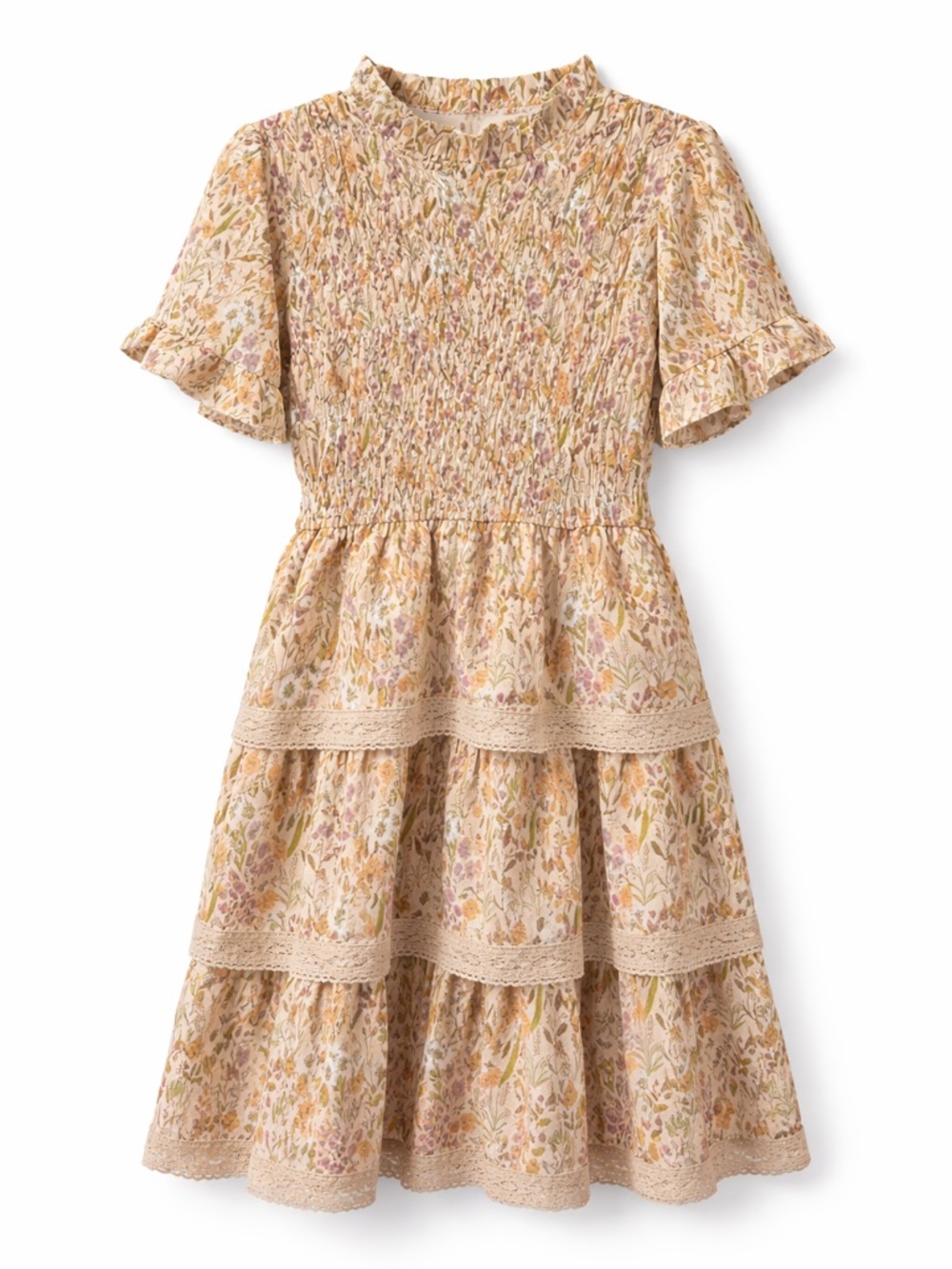 Simply Southern Smocked Floral Dress NWT Cottagecore Tiered Boho Lace Trim - M